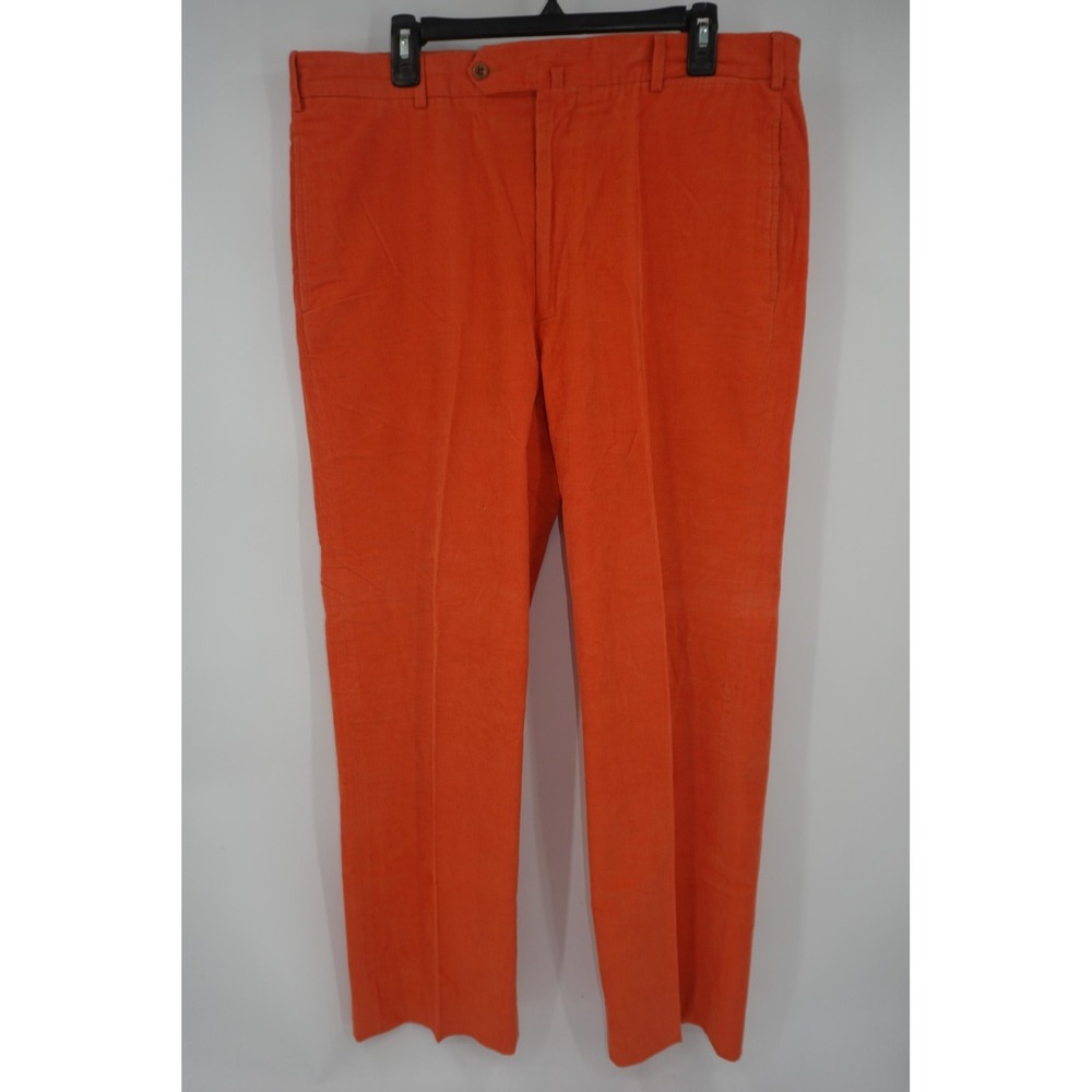 INCOTEX Chino Pants Orange Corduroy Cotton Casual Flat Front Men's 38x30